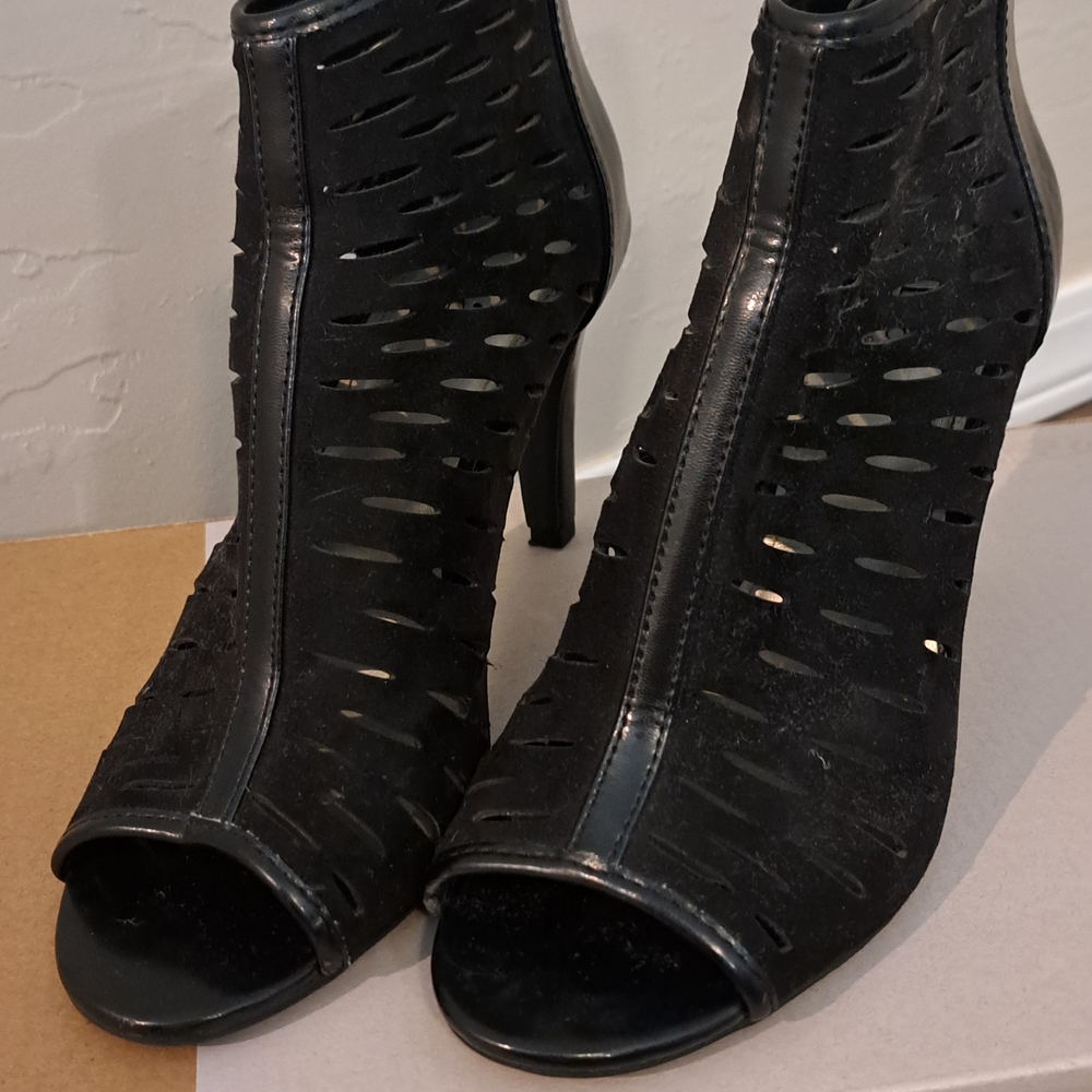 A.N.A Black Peep-Toe Heels